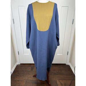 April Meets October November Dress One Size Navy Goldenrod Cotton Lagenlook USA